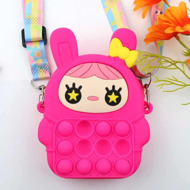 Tas Pop It Sensory Populer Kecemasan Mainan Push Popper Gelembung Bahu Koin Pop Dompet Popping Selempang Gelisah Mainan Hadiah Anak Perempuan-Full Rose