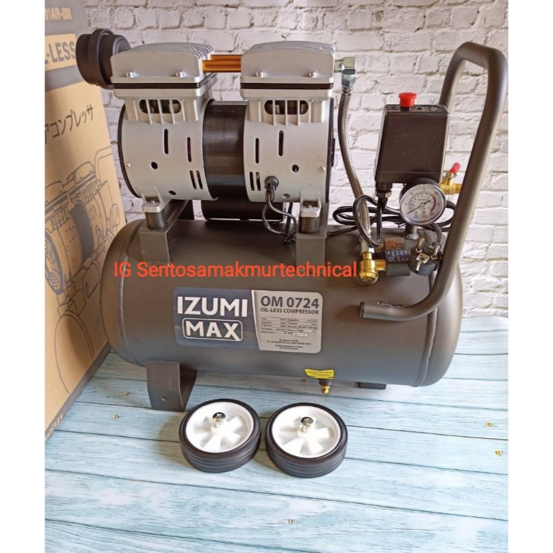 IZUMI MAX OM 0724 3/4 HP 24L Kompresor Compressor Silent Oilless Tanpa Oli Portable 24 Liter