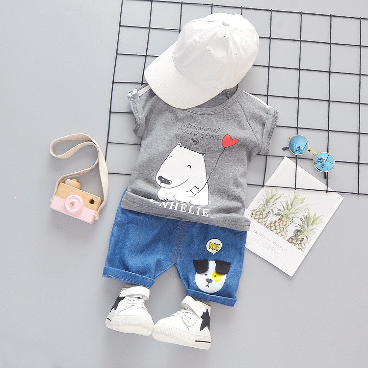 Mamamoli Baju setelan kaos anak laki laki / bayi / baby import/impor lucu  polar bear mm08