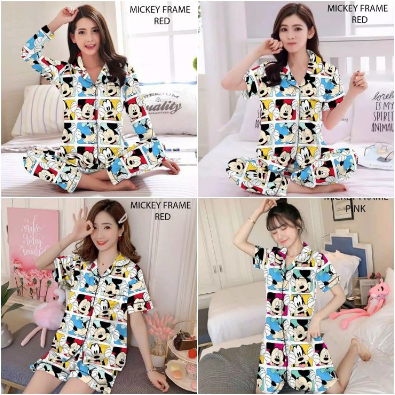 pjs.fashions BAJU TIDUR PIYAMA DEWASA MICKEY FRAME