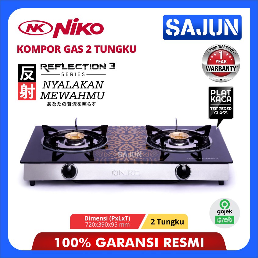 Niko Reflection 3 Kompor Gas Kaca 2 Tungku Bodi Tipis Motif