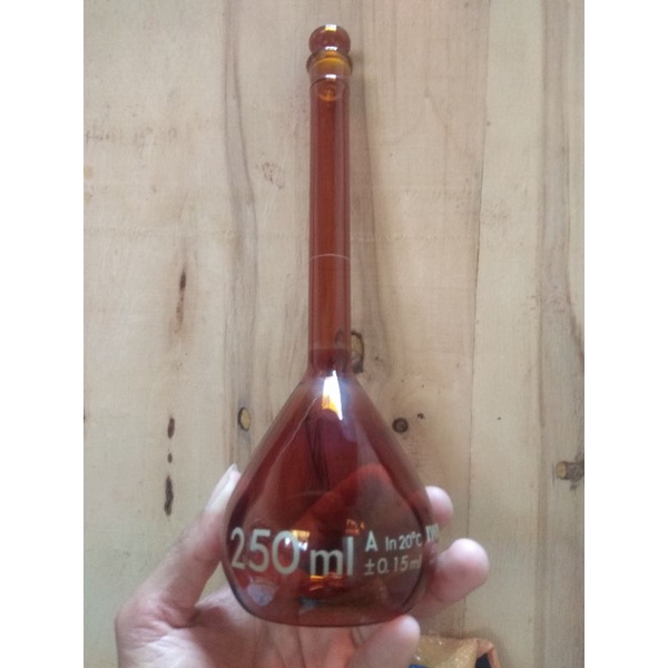 Labu ukur /vol flask 250 ml hamber /coklat  pyrex iwaki