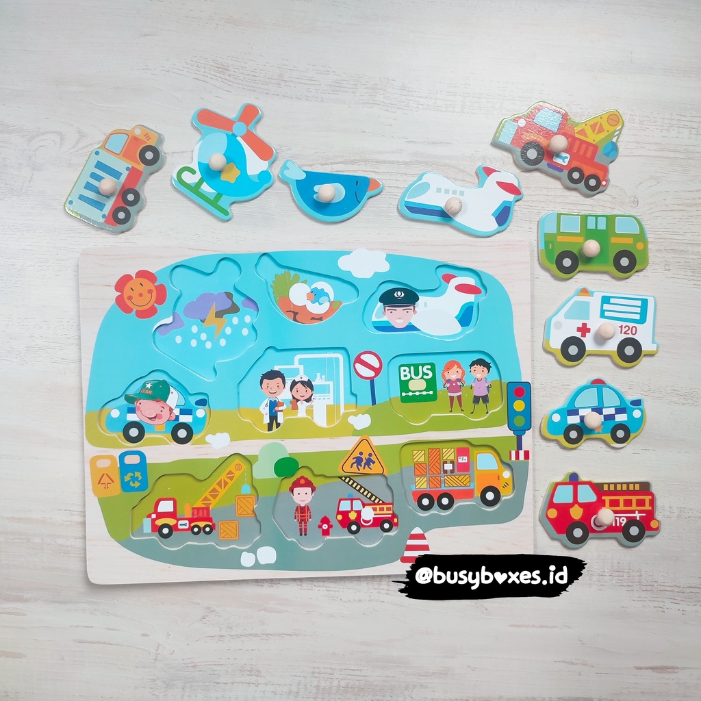 [busyboxes.id] Mainan Edukasi  Kayu Mencocokan alat transportasi kendaraan  Puzzle Kayu Puzzle Knob Wooden Toys Mainan Kayu kendaraan vol2