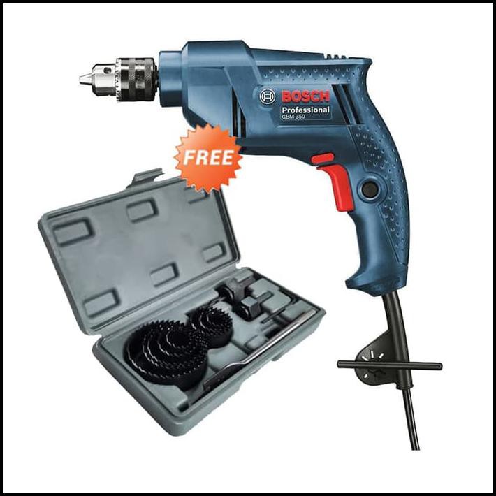 MESIN BOR LISTRIK BOSCH GBM 350 NEW & MATA BOR KAYU HOLESAW SET 13 PCS
