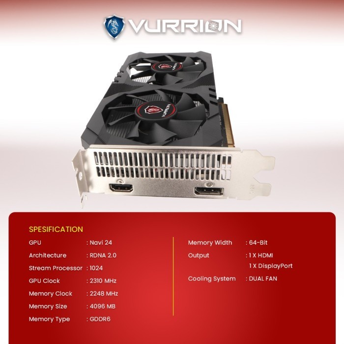 VGA VURRION RX 6500 XT / RX 6500XT 4GB GDDR6 64 BIT