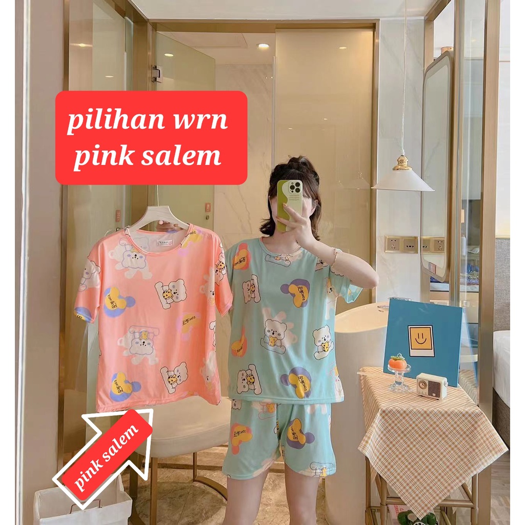 PIYAMA BAJU TIDUR WANITA CP PP IMPORT SANTAI BAHAN KAOS SPANDEKS-HC 53 PINK SALEM