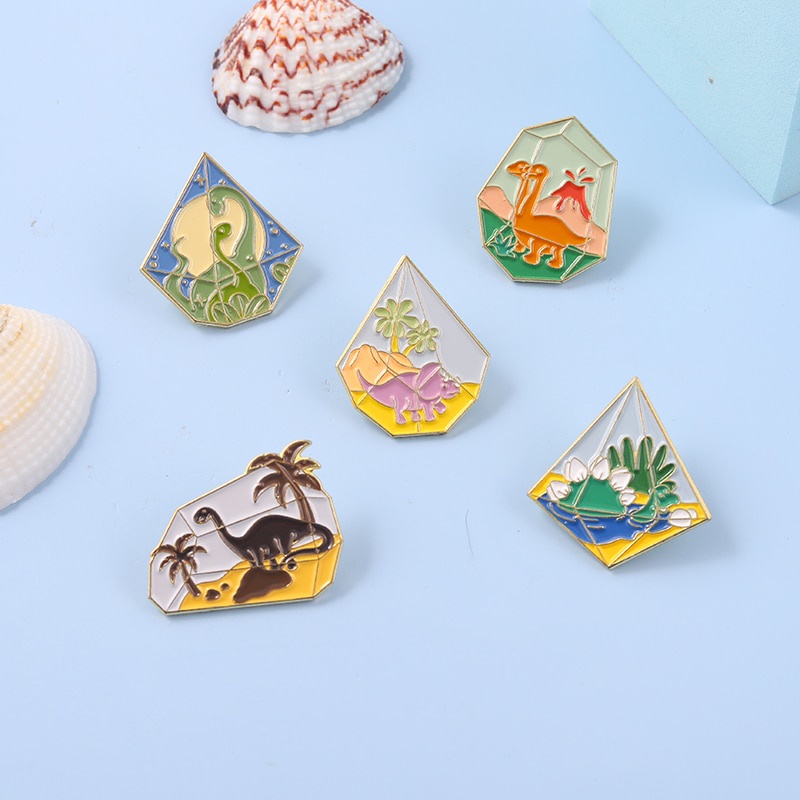 Dinosaur Paradise Enamel Pin Cute Animal Badge Desert Ocean Tyrannosaurus Brooches Bag Clothes Lapel Pin Fashion Jewelry