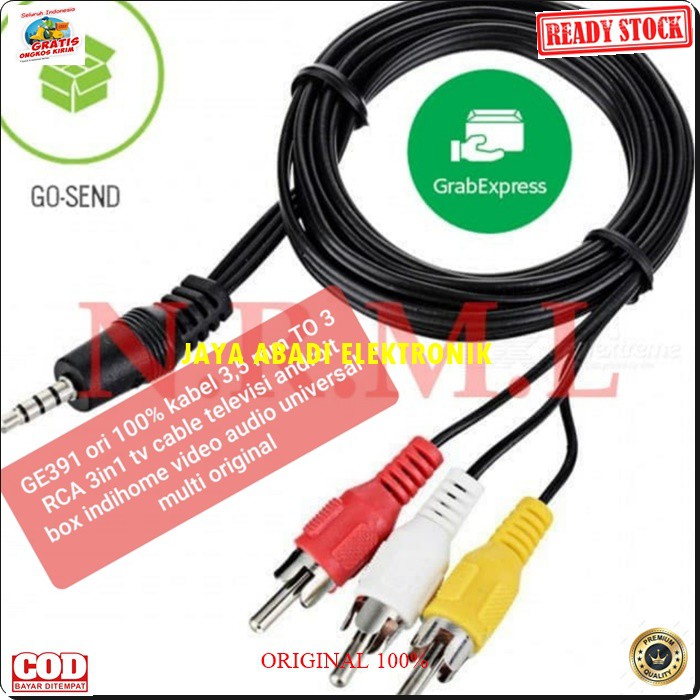 G391 Kabel GAMBAR 3.5 mm TO 3 RCA 3in1 tv cable televisi androit box indihome video audio universal multi G391  Bisa dipakai segala gadget yg menggunakan kabel jenis ini  kabel ini di gunakan untuk pemakaian android box menggunakan TV tabung non