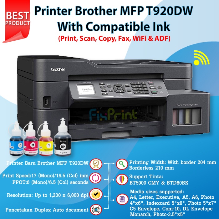 Printer Brother MFC-T920DW Print Scan Copy WiFi Fax Pengganti T910DW