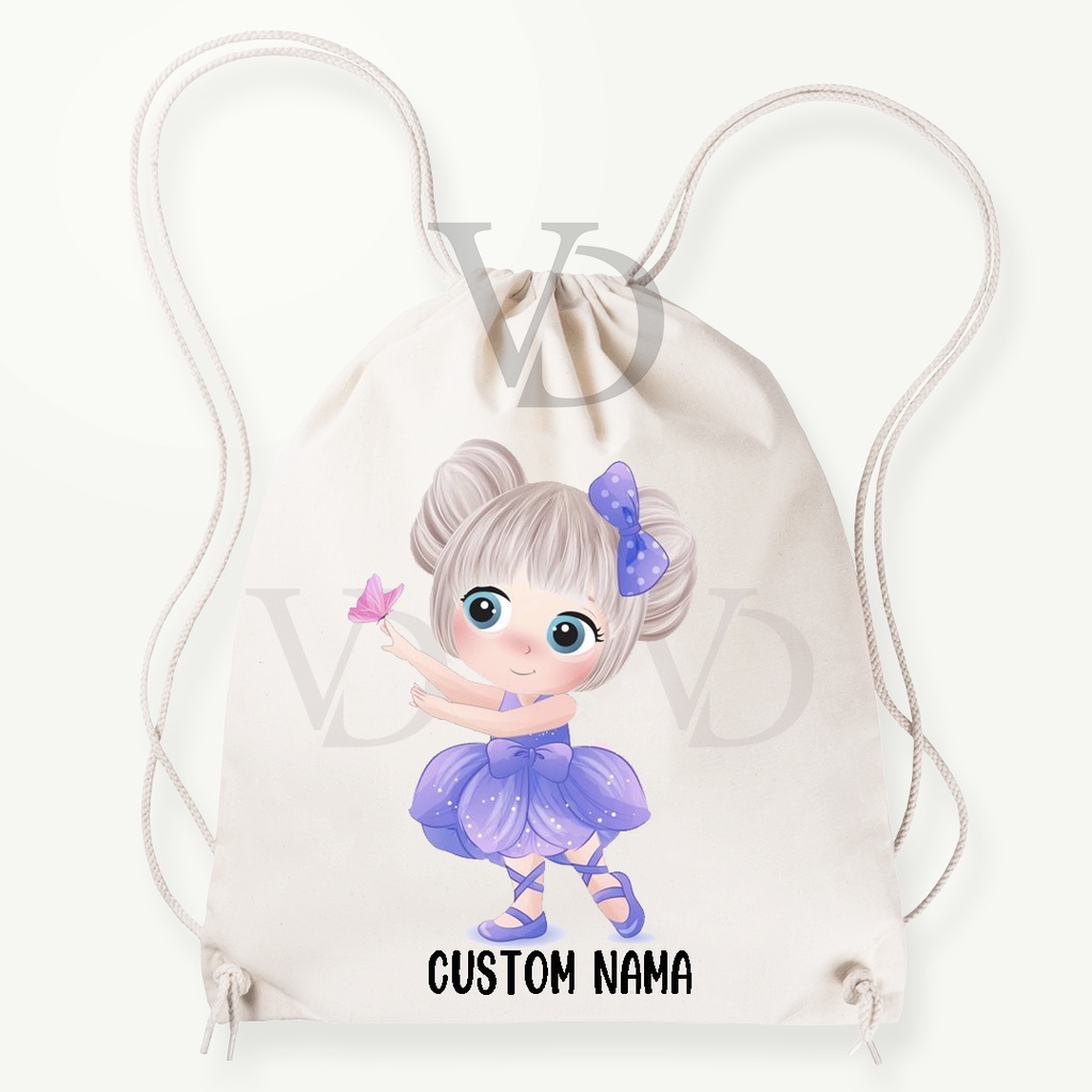 Tas Serut kanvas motif  little girl/ hampers birthday / souvenir ulang tahun