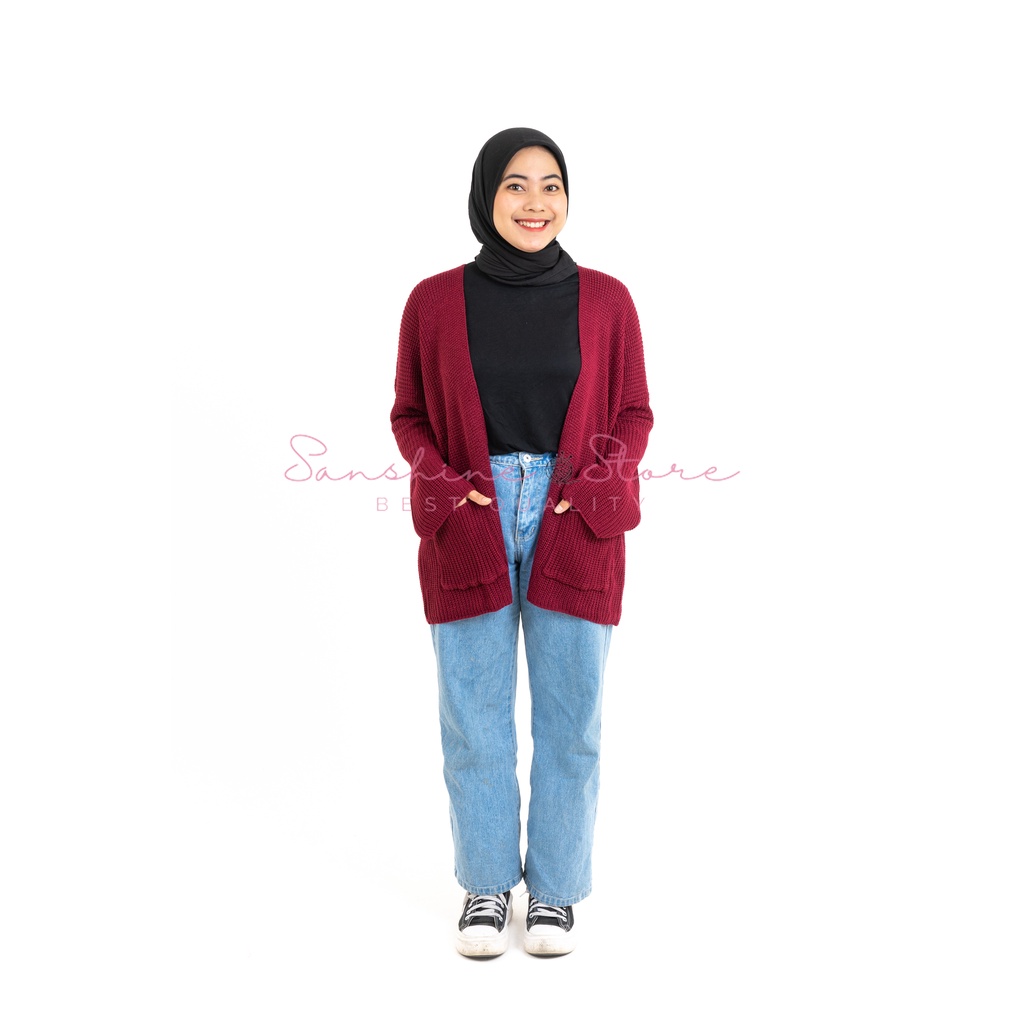 LAVELLA Cardigan Rajut Oversize Premium Tebal  Size FIt To XXL