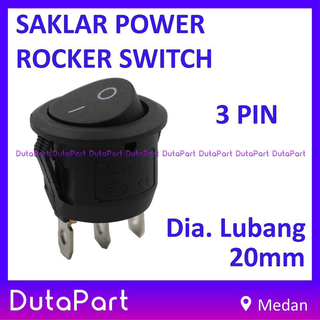 Saklar Power Round Bulat Rocker Switch ON OFF Dia.20mm 3 PIN Kaki