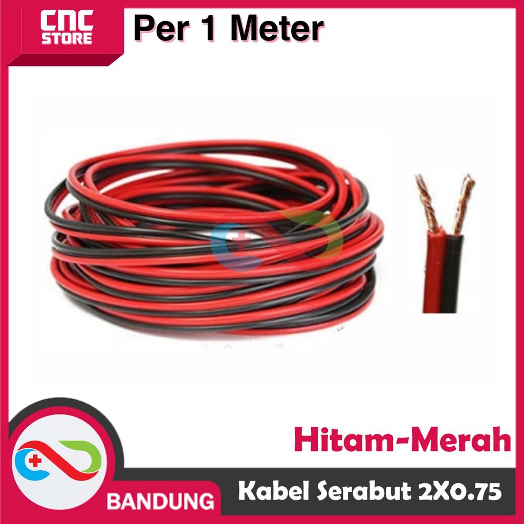 KABEL SERABUT MERAH HITAM 2*0.75MM 300V PER 1 METER