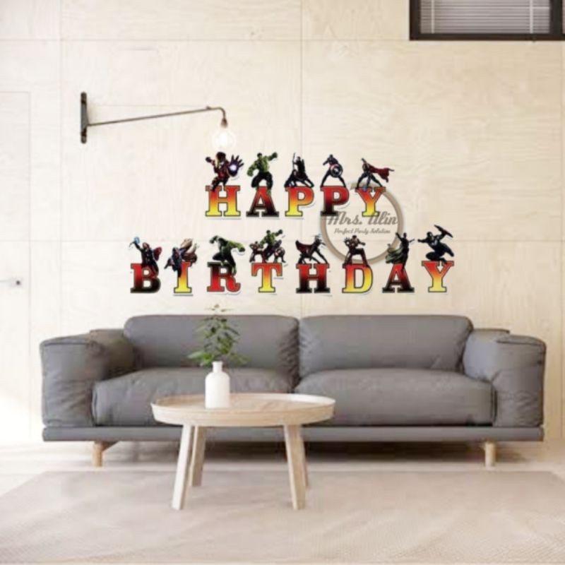 Banner Avengers / Banner Karakter / Banner Happy Birthday / Bunting Flag Ulang Tahun / Banner Huruf