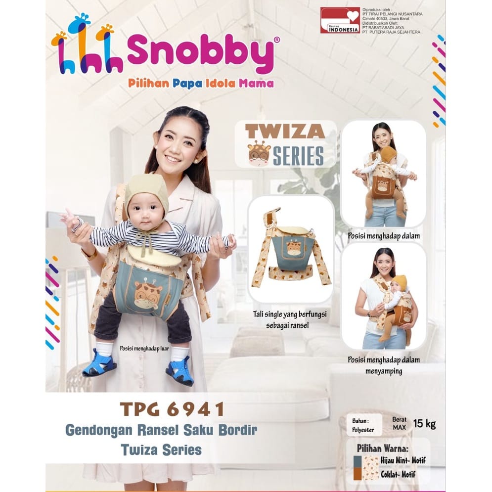 Snobby Gendongan Bayi Ransel M-Shape Saku Bordir Twiza Series - TPG 6941