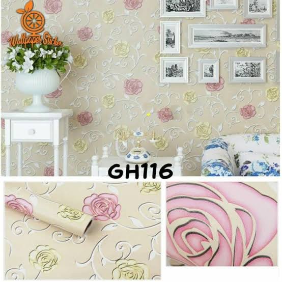 Wallpaper Sticker Dinding Motif Bunga Mawar Kuning