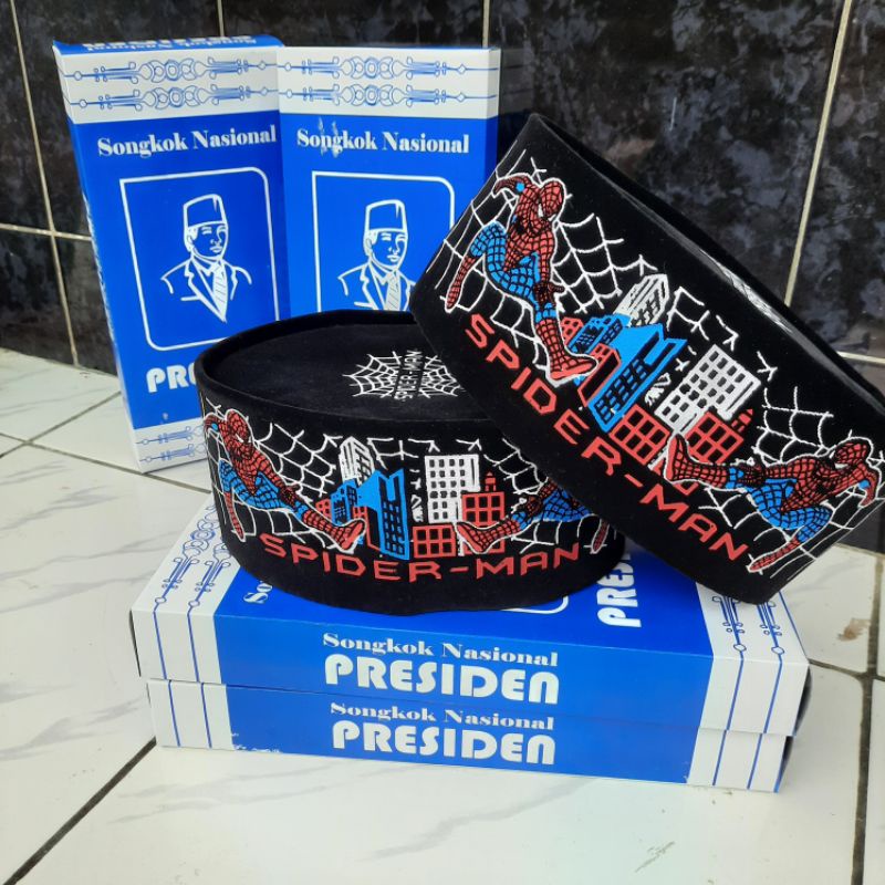 promo !!! songkok peci karakter anak spiderman merek presiden