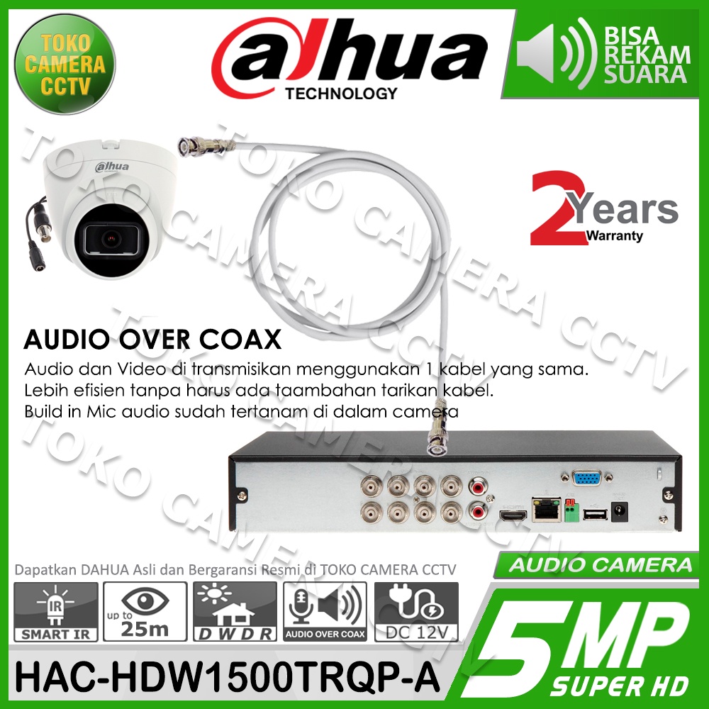 KAMERA CCTV INDOOR 5MP AUDIO DAHUA HAC-HDW1500TRQ-A BUILD IN MIC