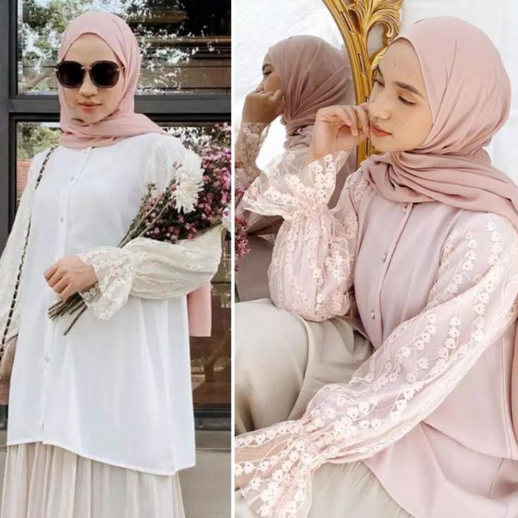 Hot Promo DIANE BLOUSE BROKENWHITE ROSE BY VANILLA HIJAB ,,,