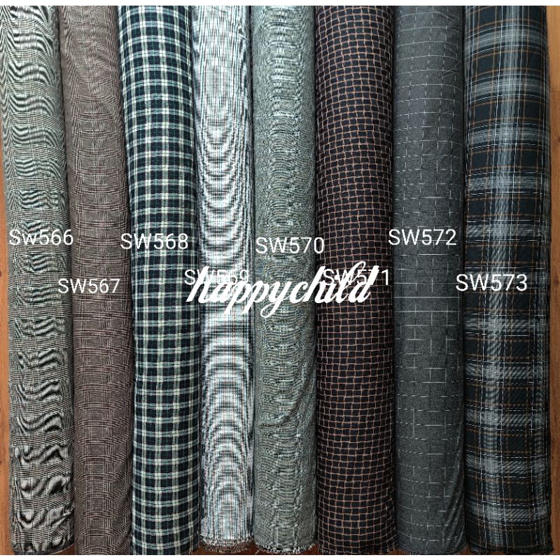 2-50 baru motif kain semiwoll motif baru tartan bahan kotak tr strech yarndyed harga per 0.5meter semiwoll happychild