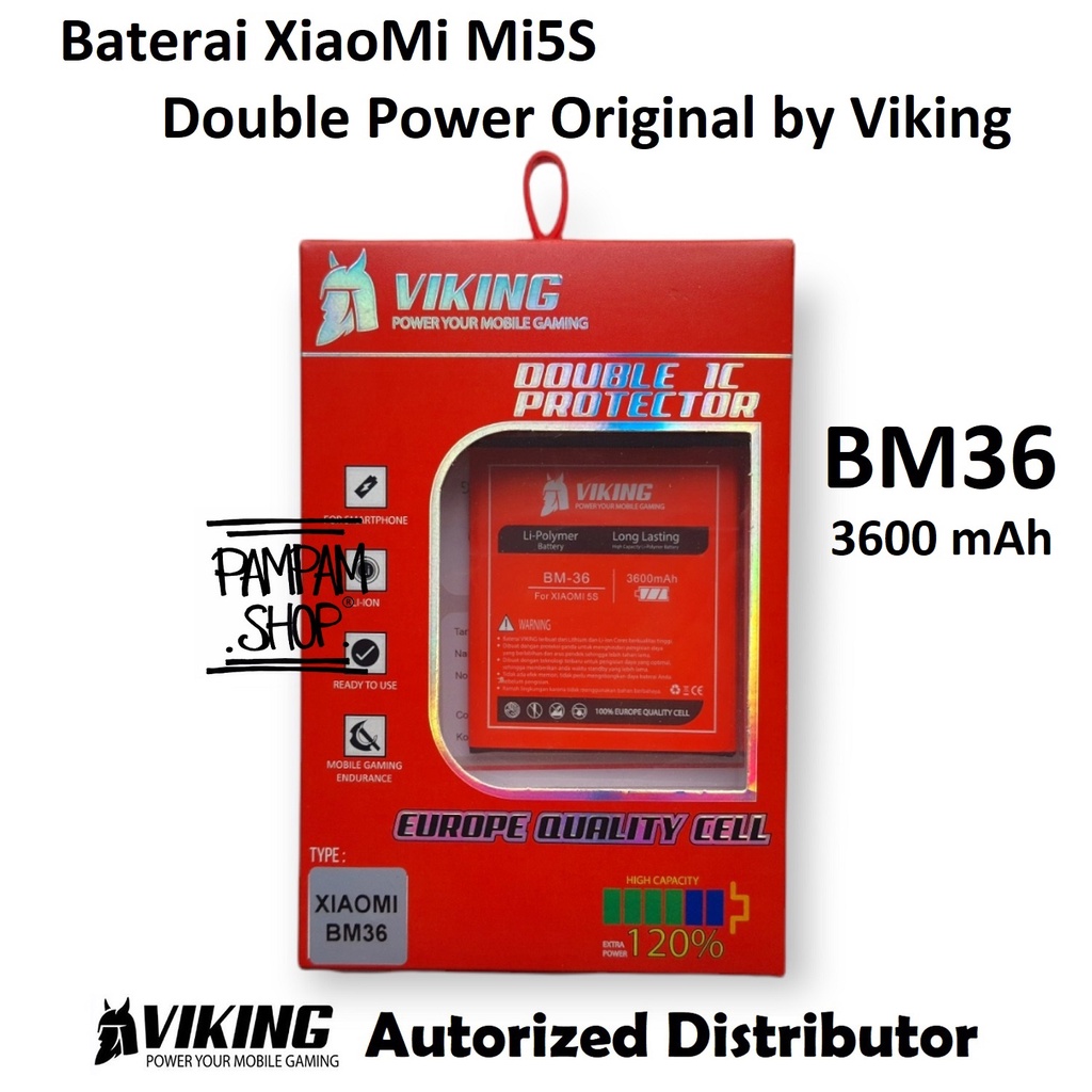 Baterai VIKING Double Power Original XiaoMi Mi5S BM36 Batre Batrai Battery Handphone HP Dual Ori