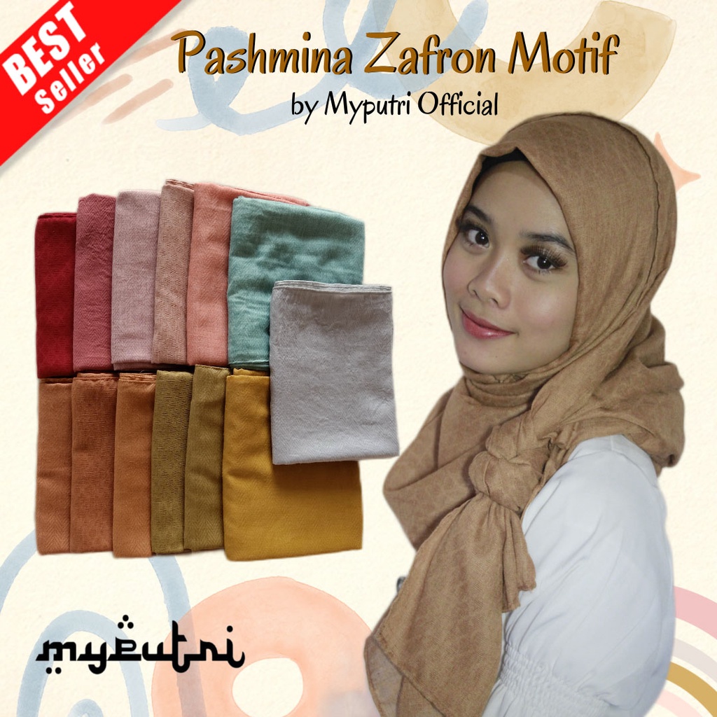 Jilbab Pashmina Voal Zafron Safron Premium Motif Ori 185x75cm by Myputri Official Jilbab Berkualitas