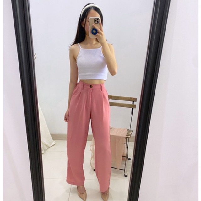 KANA Basic Long Pants / Loose Button Kulot / Celana Bahan Korea / Celana Linen Wanita / Celana Satu Kancing Kantor P3