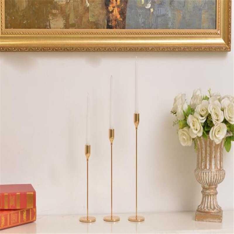 Holder Lilin Candle Romantic Dinner Decoration 3 PCS - C-11 - Golden