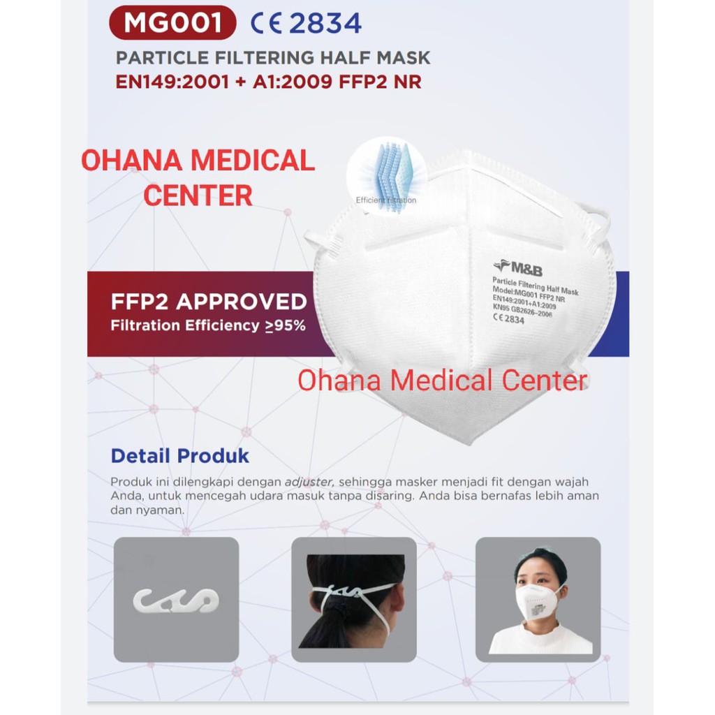 Masker KN95 FFP2 M&B sertificate CE EROPA isi 50 setara N95 anti virus APD