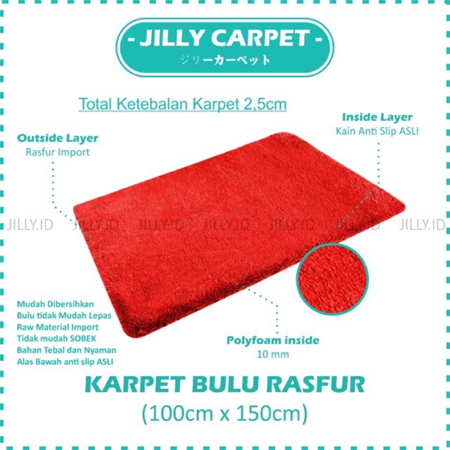 KARPET BULU anti slip ASLI tebal 4cm 100x150 RASFUR LEMBUT 