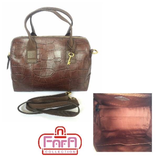 Fossil Jori Large Satchel Croco Brown Croco