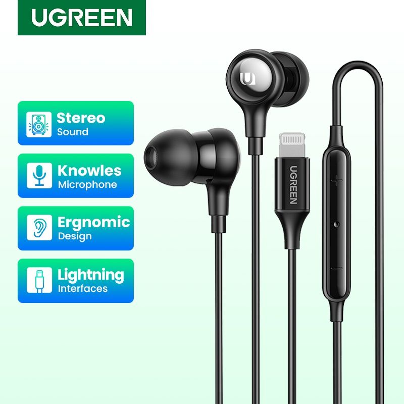 UGREEN Earphone Audio Mic Stereo HIFI Aux 3,5mm / Type C / Lightning