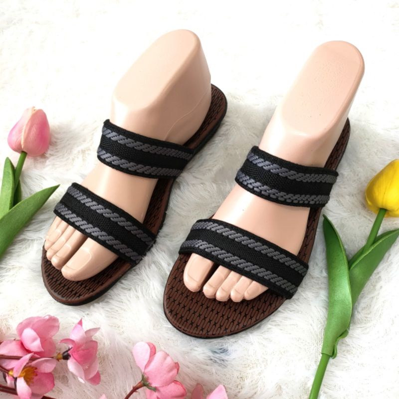 Sandal wanita murah turki rajut ban 2 garis Felonie  MRK 02