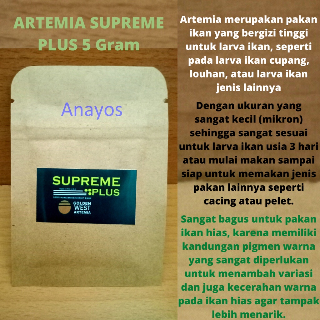 Artemia Supreme Plus 5 Gram Golden West Pakan Burayak Ikan Cupang Guppy