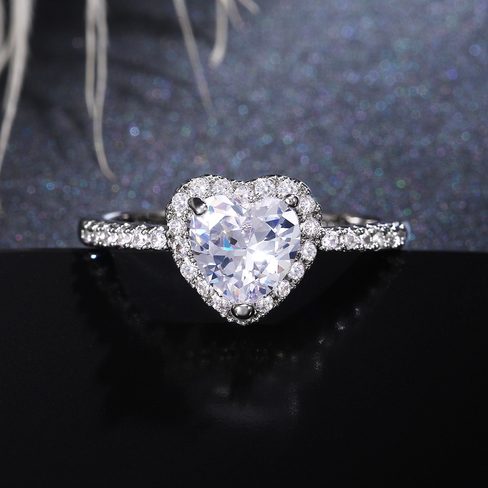 Cincin Sterling Silver 925 Desain Hati Hias Kristal Cubic Zirconia Untuk Wanita