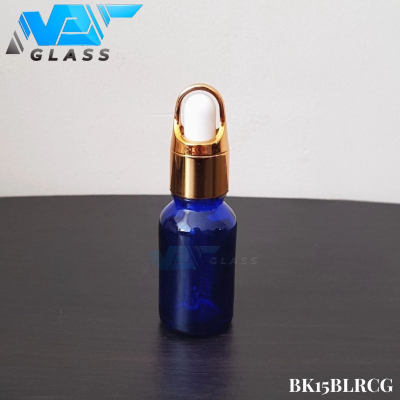 botol kaca pipet 15ml tebal biru ring gold