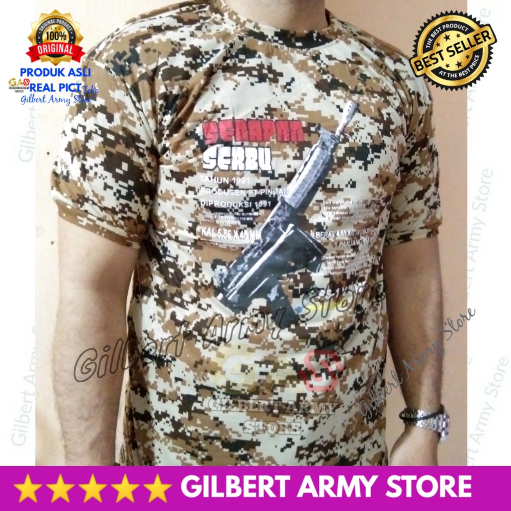 GILBERT ARMY STORE Kaos Loreng Tni Lengan Pendek Gambar Digital Deser Tan Gurun Senapan Serbu