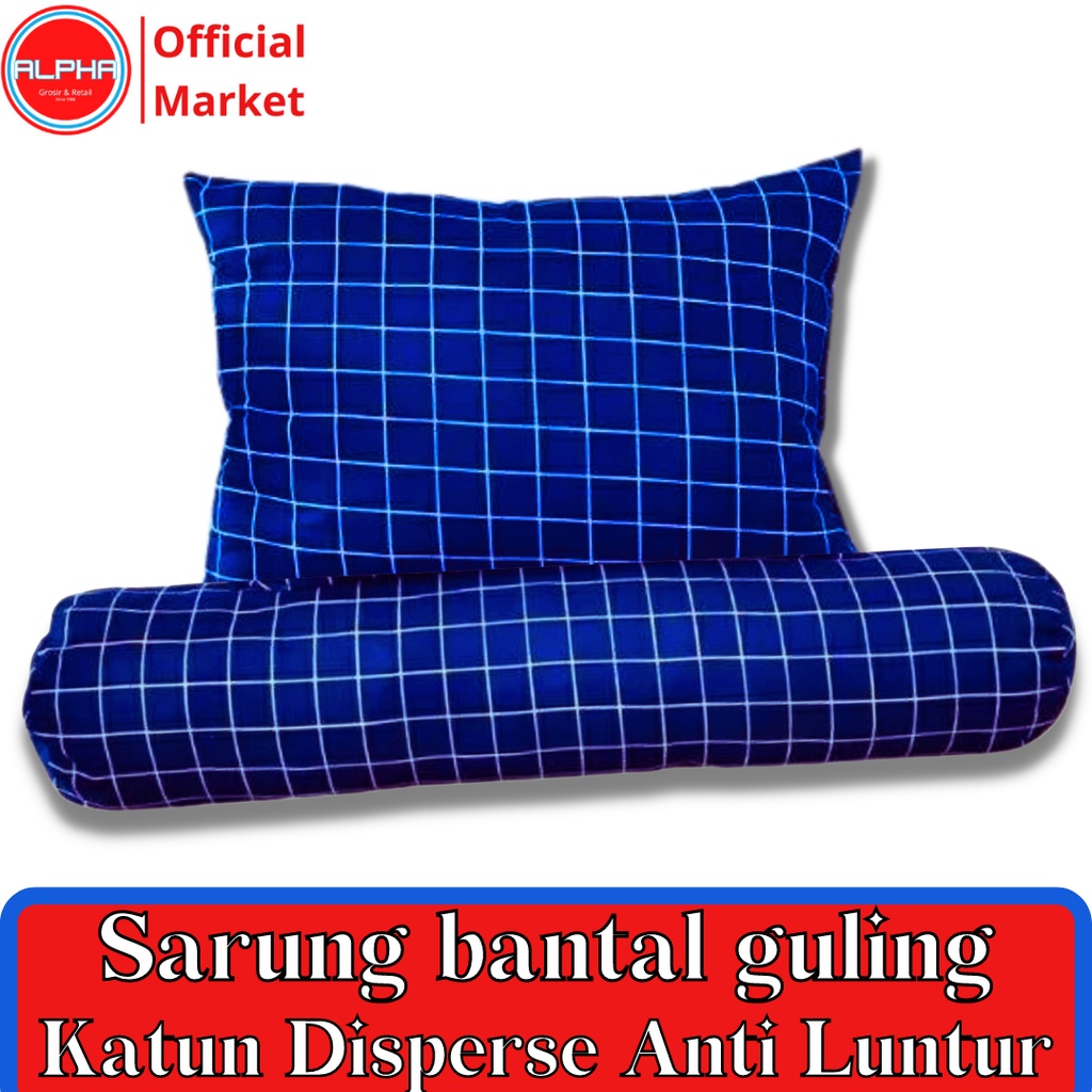 sarung bantal dan guling 1set murah motif aesthetic kotak navy bahan katun disperse warna tidak luntur