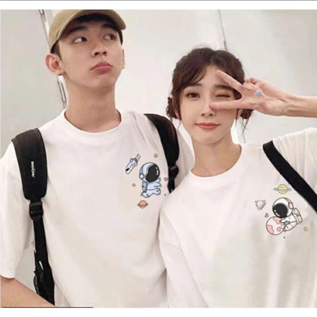 KAOS COUPLE MINI ASTRONAUT /// ATASAN COWO CEWE PREMIUM /// TSHIRT UNISEX COTTON COMBAD KEKINIAN TERBARU''