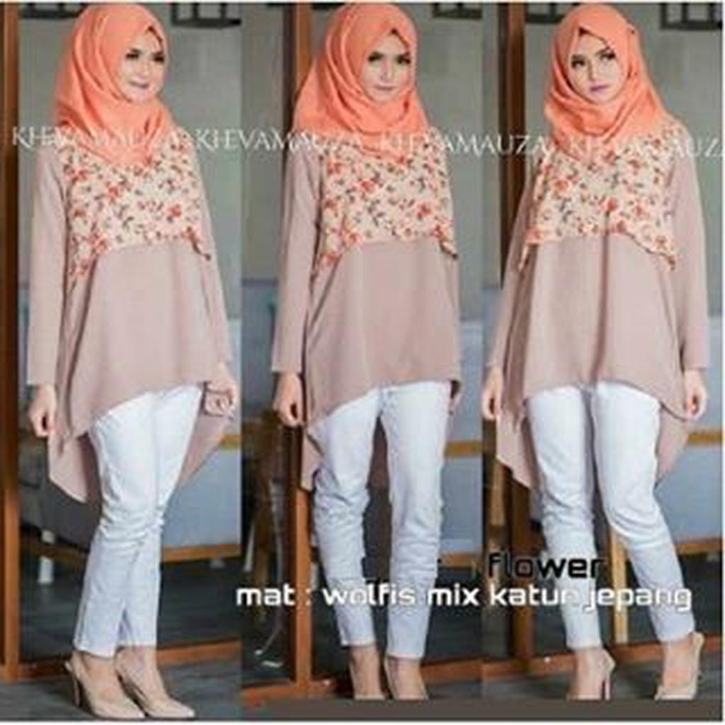 long blus bunga wolfis mix katun jepang