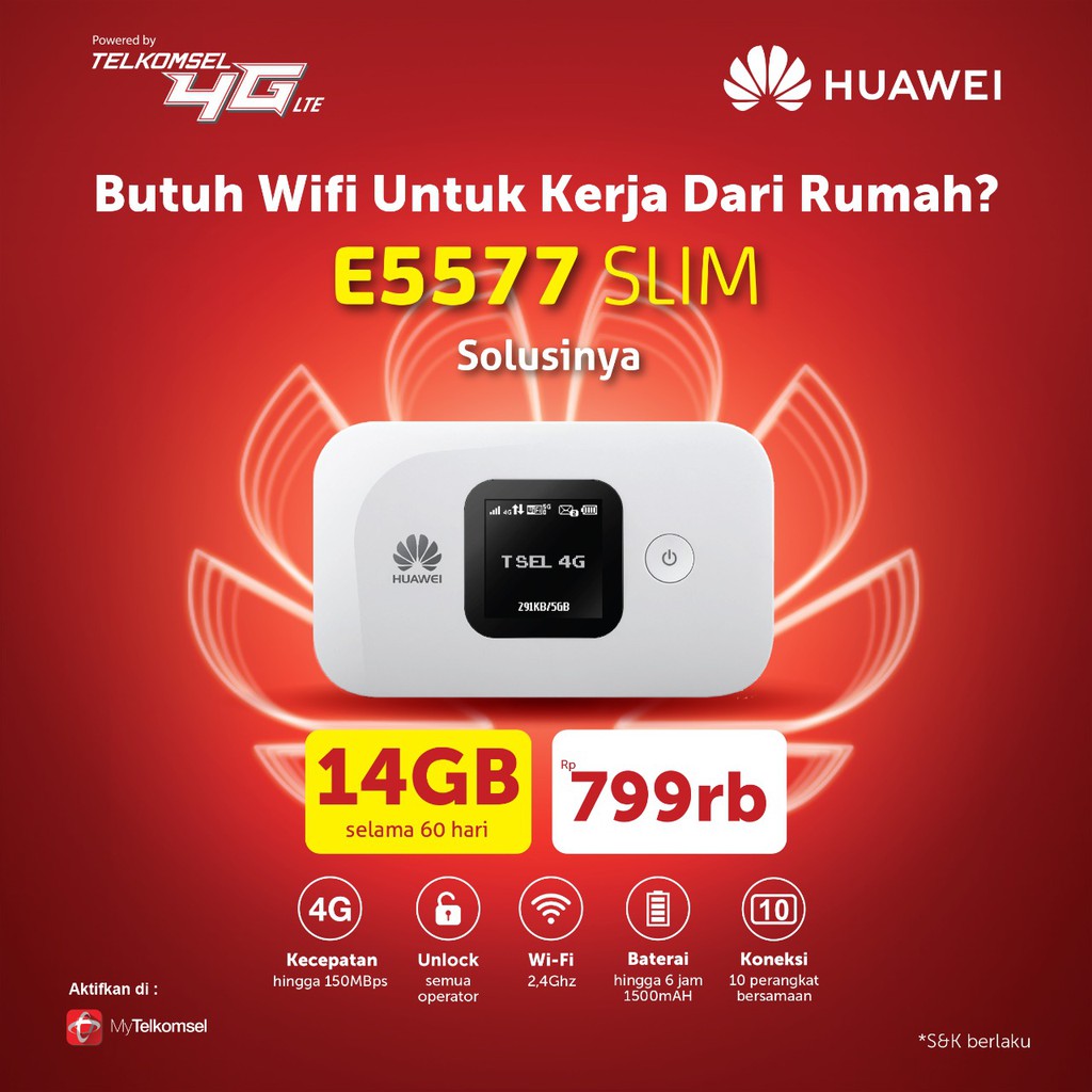 Huawei E5577 Slim Modem Mifi 4G LTE Free Kuota 14GB 2 Bulan