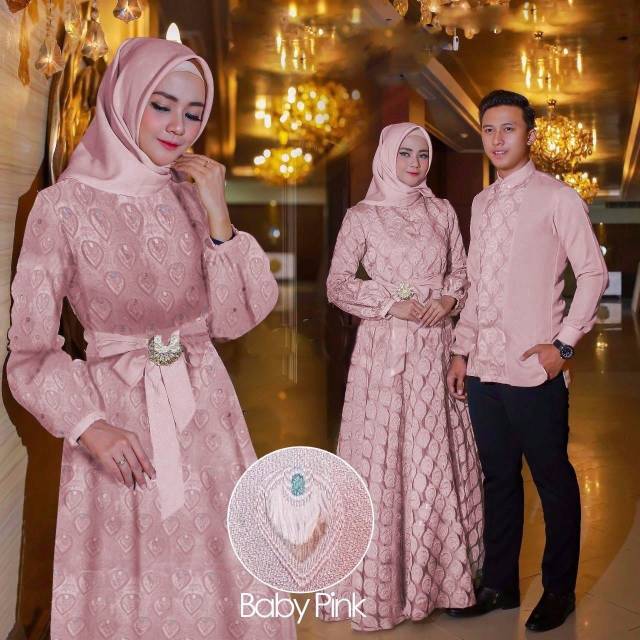 dress gamis brukat baju couple pasangan gaun pesta muslimah batik couple modern baju pesta wanita mu