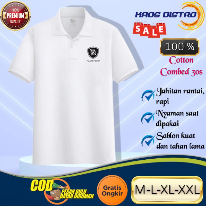 PLANET SURF BLACK - Baju Kaos Atasan Polo Kerah Distro Lengan / Tangan Pendek Pria Cowok Laki Laki D