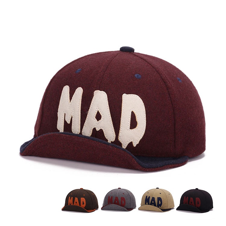 Topi baseball Bahan Wol Desain Alfabet MAD Gaya Korea Untuk Pria Dan Wanita