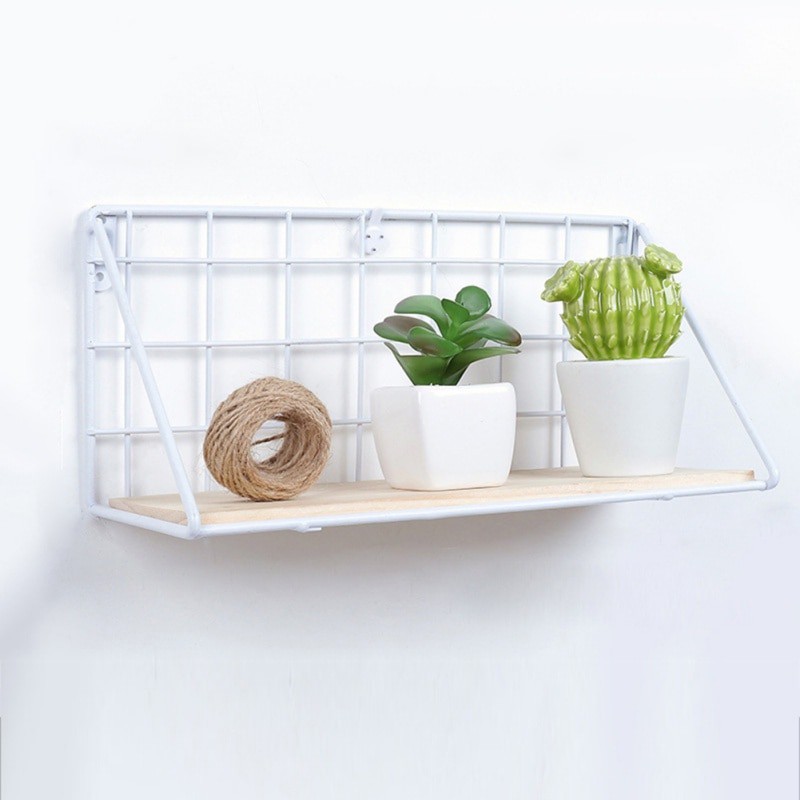 original RAKA rak dinding tempel kayu besi putih wall grid tanaman hias white
