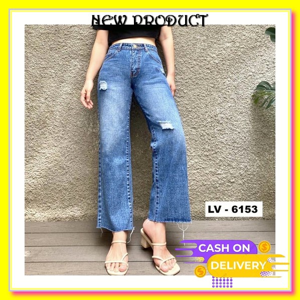 Delency Fashion - Celana Jeans Pinggang Karet Panjang Wanita Kheisya Jeans - Celana Lepis Jeans Jins