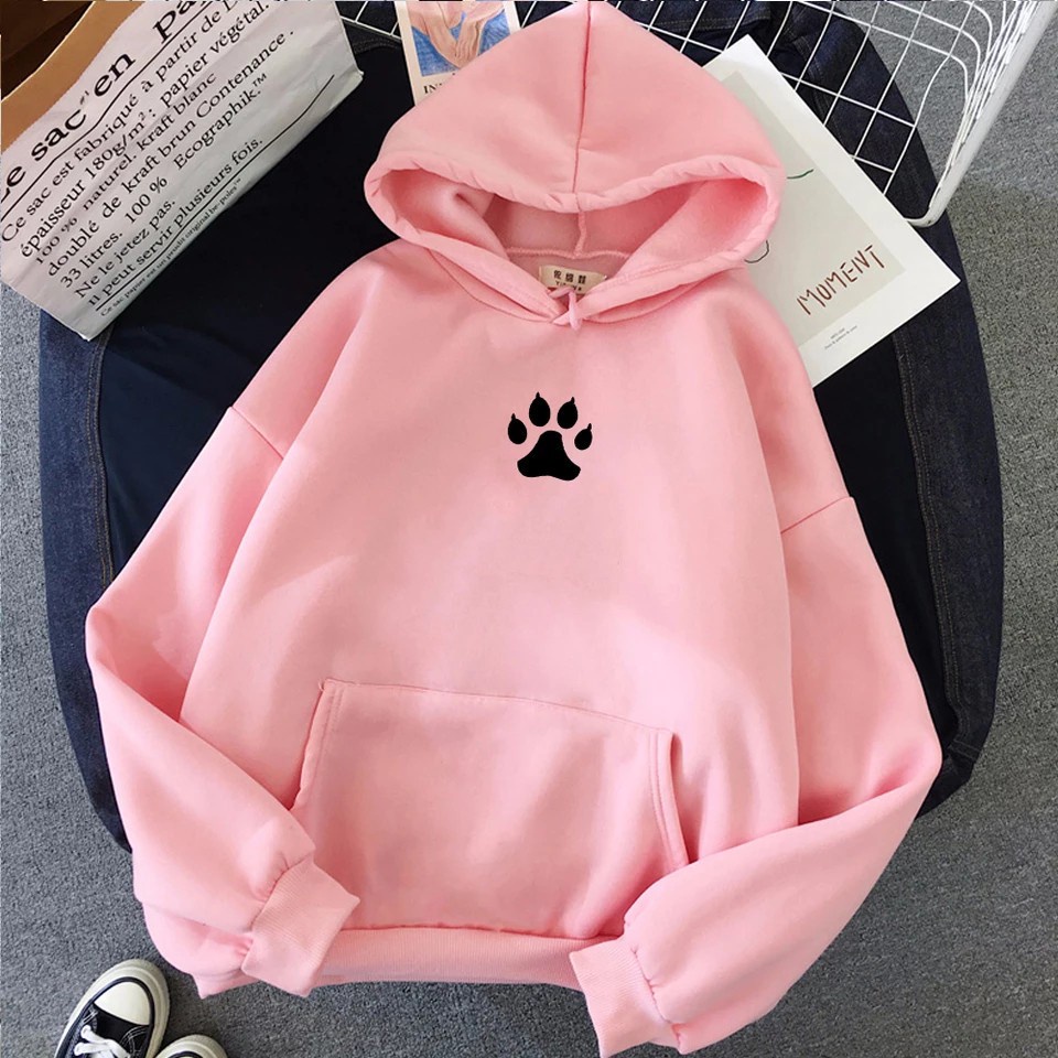 Parisdivarious Sweater Hoodie Jemper Telapak Kucing Bahan Fleece Size S - XXL (Pria &amp; Wanita)