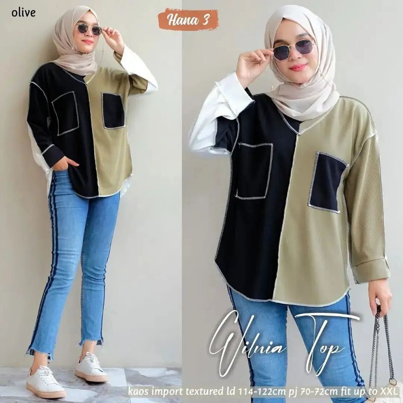 [Cod] Baju Blouse Wanita Atasan Terbaru Wilnia Top Matt Scuba Blus Wanita kekinian Murah Fashion Wanita Korean Style Atasan Lengan Panjang Terbaru Atasan Blouse Scuba Atasan Remaja-3