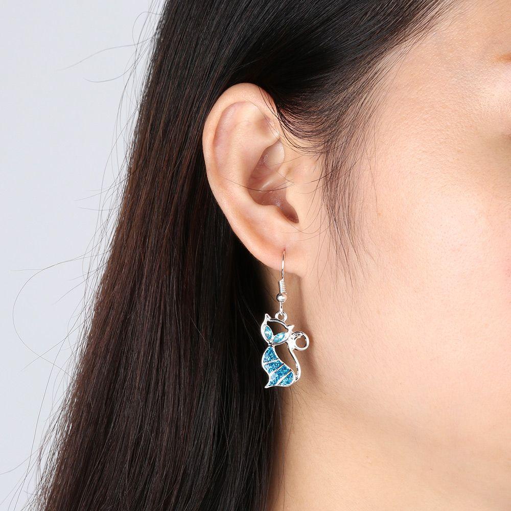 Lily 1pasang Opal Anting Kucing Indah Wanita Fashion Kait Telinga Stud