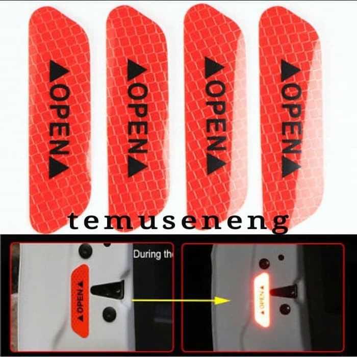 4Pcs Red Merah Sticker Reflektif Stiker Mobil Pintu Open Car Pantul